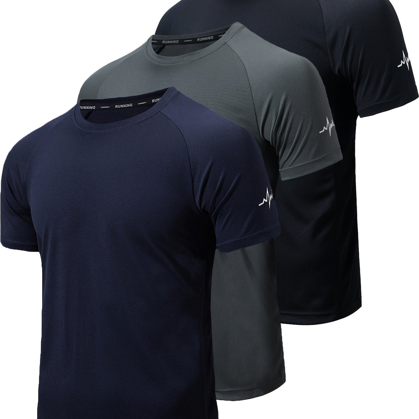 3-Pack Men's Athletic Short Sleeve Crew Neck Shirts - Moisture-Wicking Undershirts with Electrocardiography Print - Hiccupzz