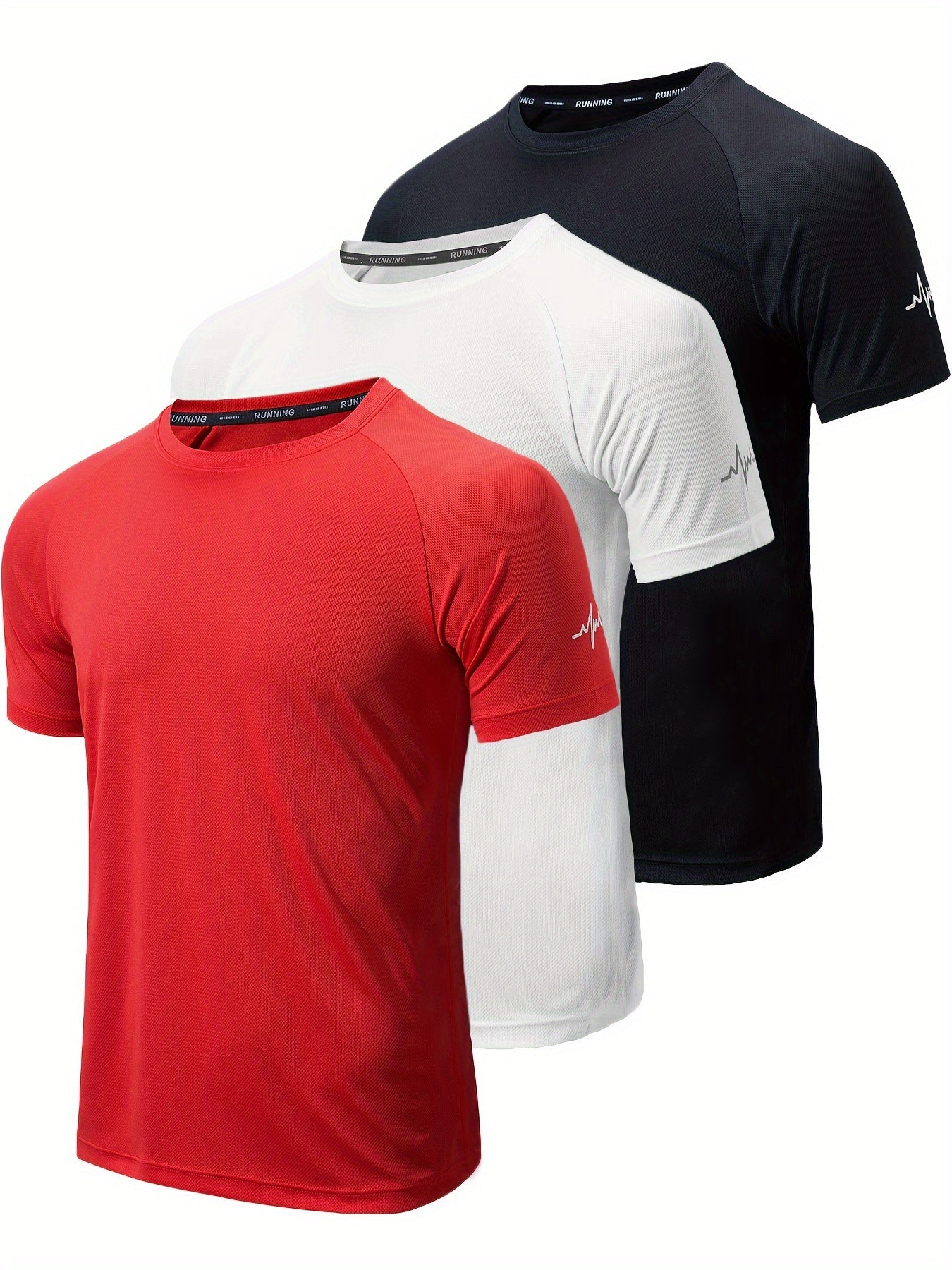 3-Pack Men's Athletic Short Sleeve Crew Neck Shirts - Moisture-Wicking Undershirts with Electrocardiography Print - Hiccupzz