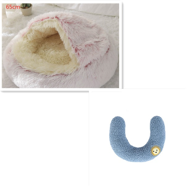 2 In 1 Dog And Cat Bed Pet Winter Bed Round Plush Warm Bed House Soft Long Plush Pets Bed Pet Products - Hiccupzz
