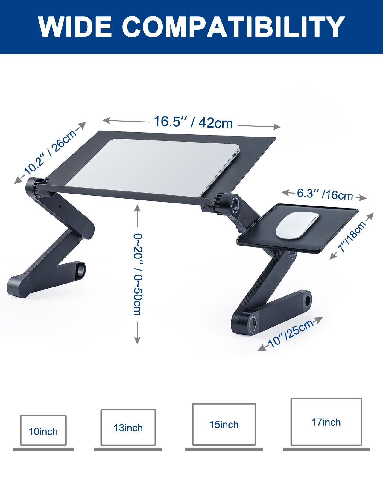 Adjustable Laptop Stand, RAINBEAN Laptop Desk with 2 CPU Cooling USB Fans for Bed Aluminum Lap Workstation Desk with Mouse Pad, Foldable Cook Book Stand Notebook Holder Sofa,Amazon Banned - Hiccupzz