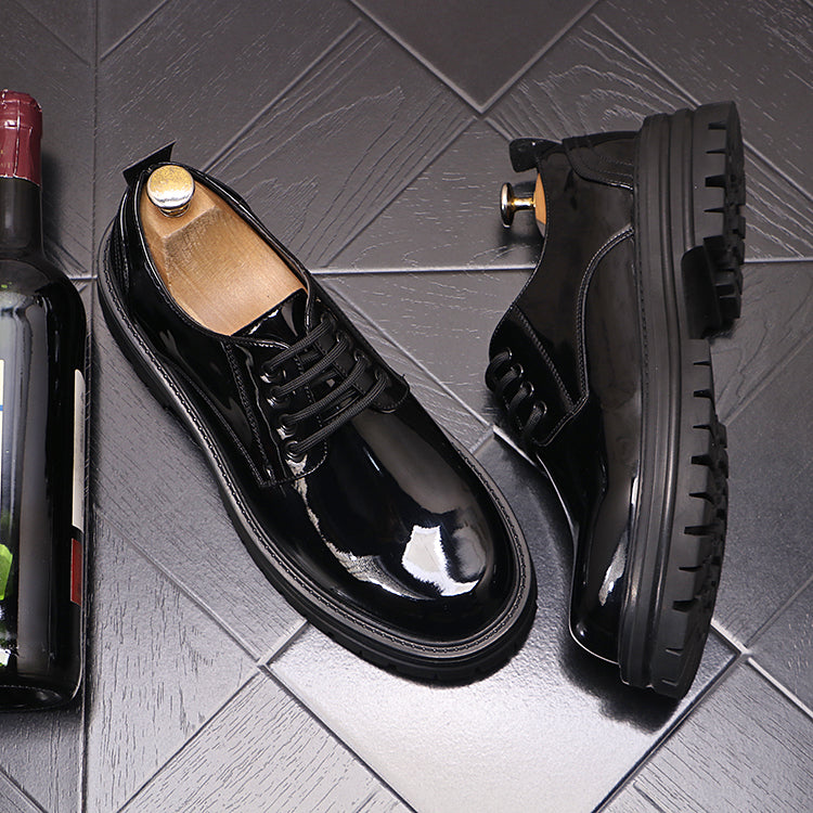 Men's Autumn And Winter Bright Leather Shoes Thick Sole Fashion Casual - Hiccupzz
