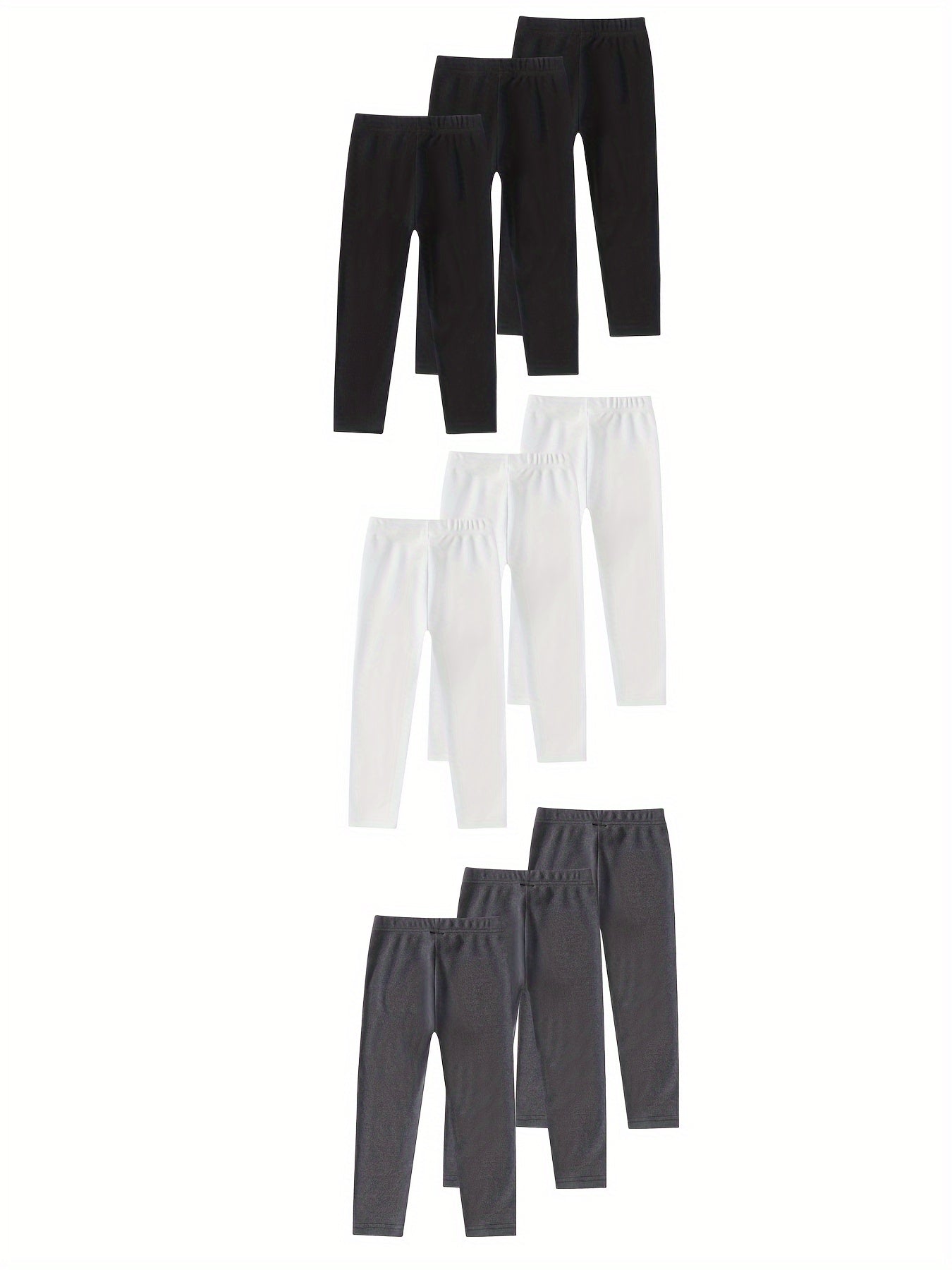 9 Pcs girls' velvet thermal leggings set, solid color, high stretch, comfortable warm pants - Hiccupzz