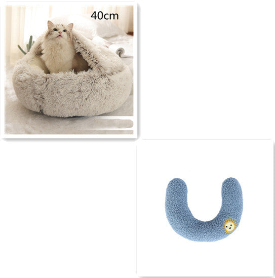 2 In 1 Dog And Cat Bed Pet Winter Bed Round Plush Warm Bed House Soft Long Plush Pets Bed Pet Products - Hiccupzz