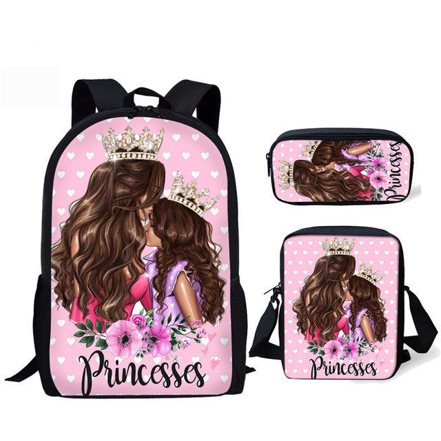 Three-piece printed student backpack diagonal bag - Hiccupzz