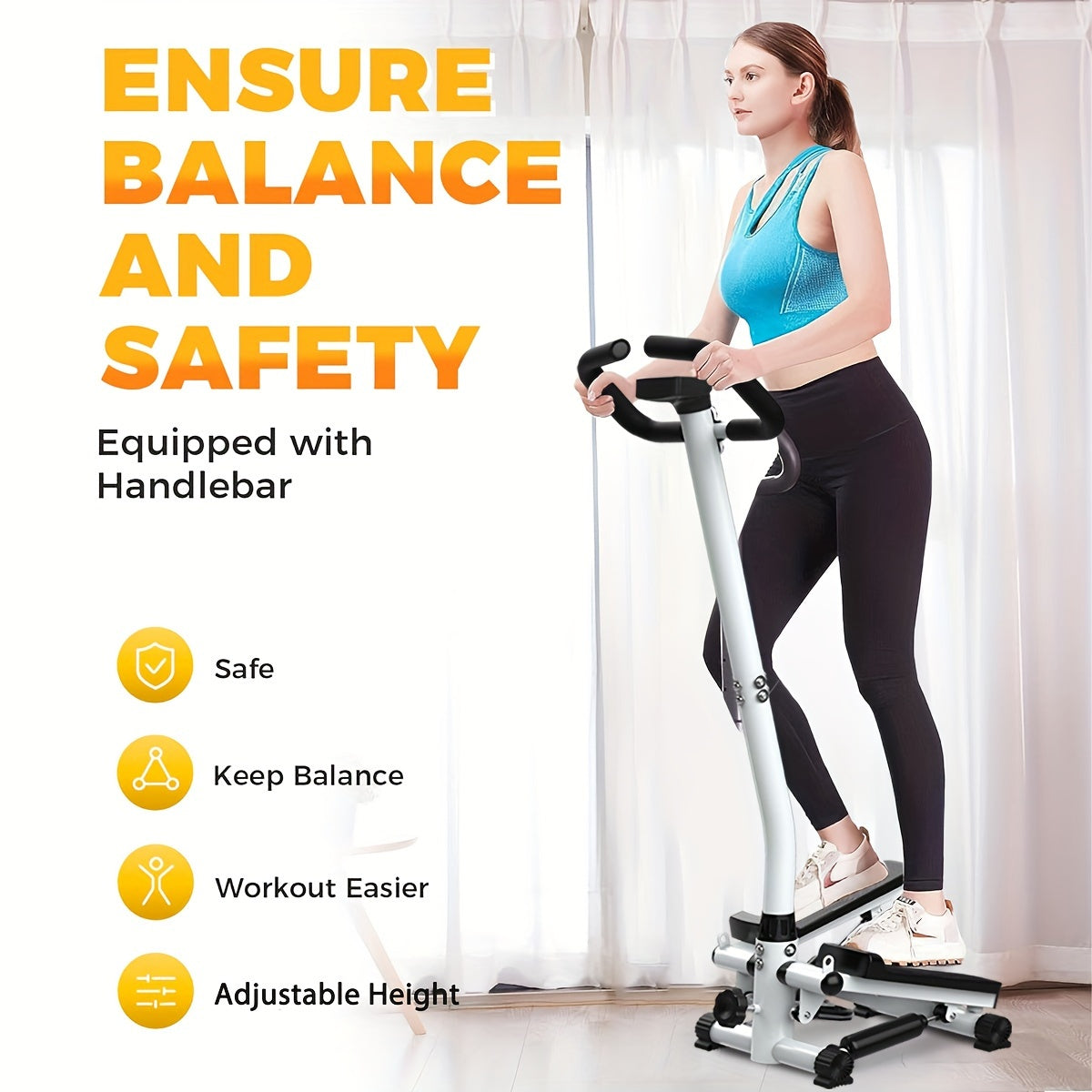 Stair stepper with handle - Mini stepper with 300 lb load capacity, hydraulic fitness stepper with LCD display - Hiccupzz