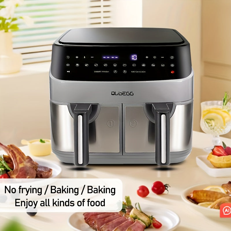 10-Quart Upgraded Dual Pot Touch Screen Air Fryer Oven - 14 Functions, Multi-Function Cooker for Two Foods
