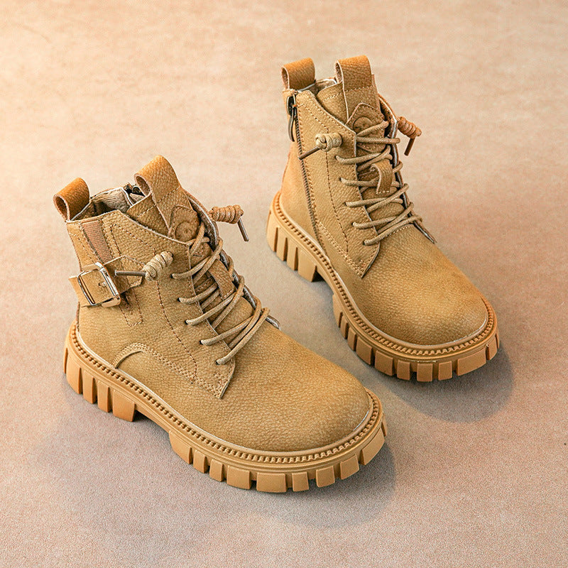 Boy Martin Boots Children Plus Fleece Shortautumn And Winter - Hiccupzz