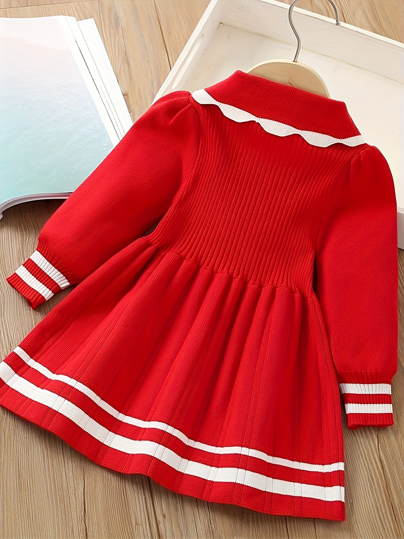 Girls Knit Dress, Color Contrast Butterfly Design, Warm and Cute - Hiccupzz