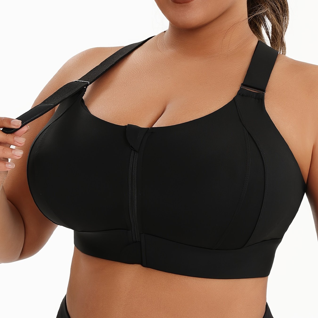 Plus Size Front Zip High Elasticity Sports Bra - Padded Yoga Bra with Adjustable Straps and Stylish Racerback Design - Hiccupzz