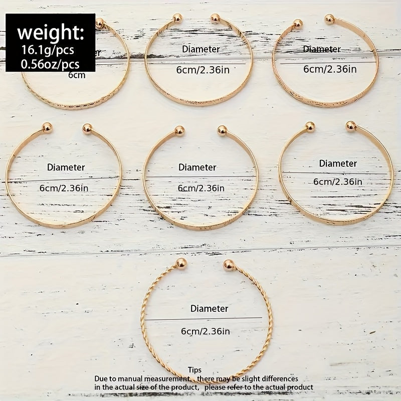 Pieces/Set Retro Ethnic Style Stacking Bracelets with Engraved Textured Openings, Adjustable Iron Bracelet Combinations - Hiccupzz