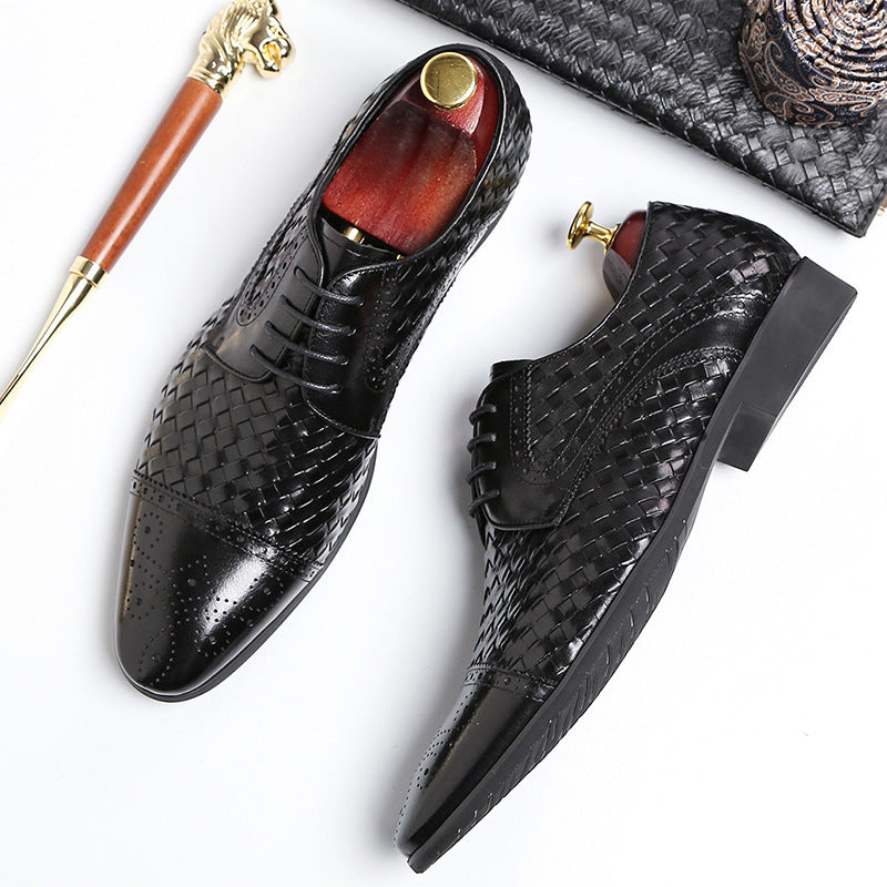 Men's New British Woven Pointed Business Leather Shoes - Hiccupzz