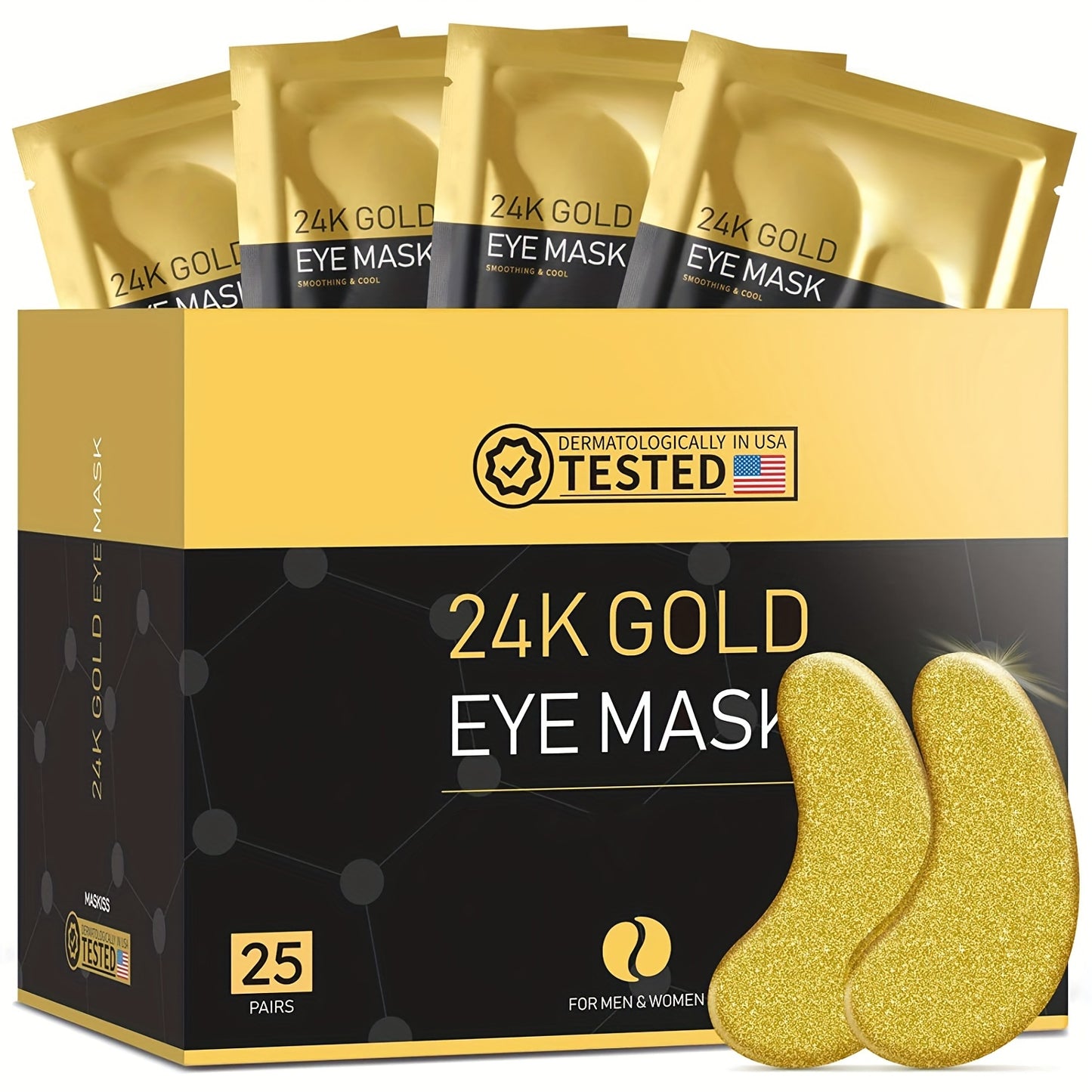 24k Gold Under Eye Patches (25 Pairs/Box) – Collagen Eye Masks for Firming and Moisturizing Skin Care - Hiccupzz