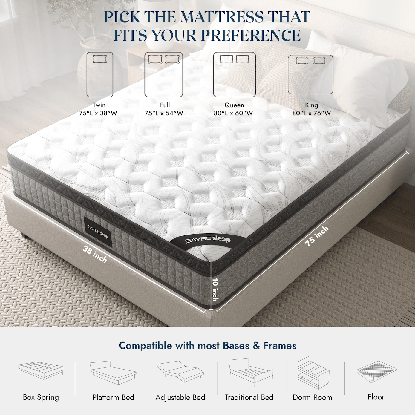 Assembled in USA - Premium High Quality Diamond Innerspring Hybrid and Cooling Gel Memory Foam Mattress and Motion Isolation
