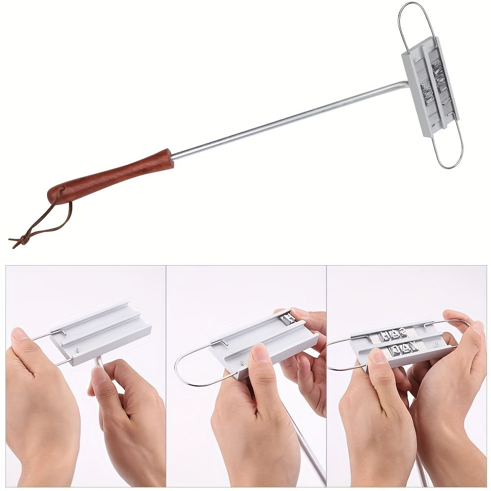 Customizable BBQ Branding Iron with 55 Letters - Durable Wooden Handle, Easy to Clean - Perfect for Steaks, Burgers & Grill Accessories