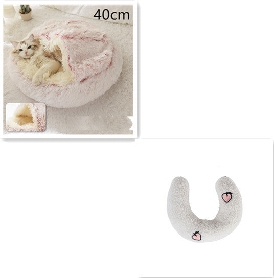 2 In 1 Dog And Cat Bed Pet Winter Bed Round Plush Warm Bed House Soft Long Plush Pets Bed Pet Products - Hiccupzz