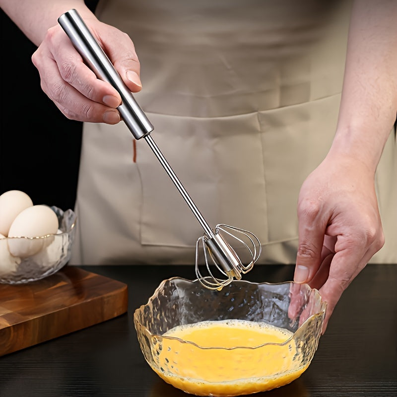 Semi-Automatic Stainless Steel Whisk Set: Manual Hand Push Egg Beater and Non-Electric Rotary Whisk (10/12/14 Inch) for Mixing and Frothing - Hiccupzz