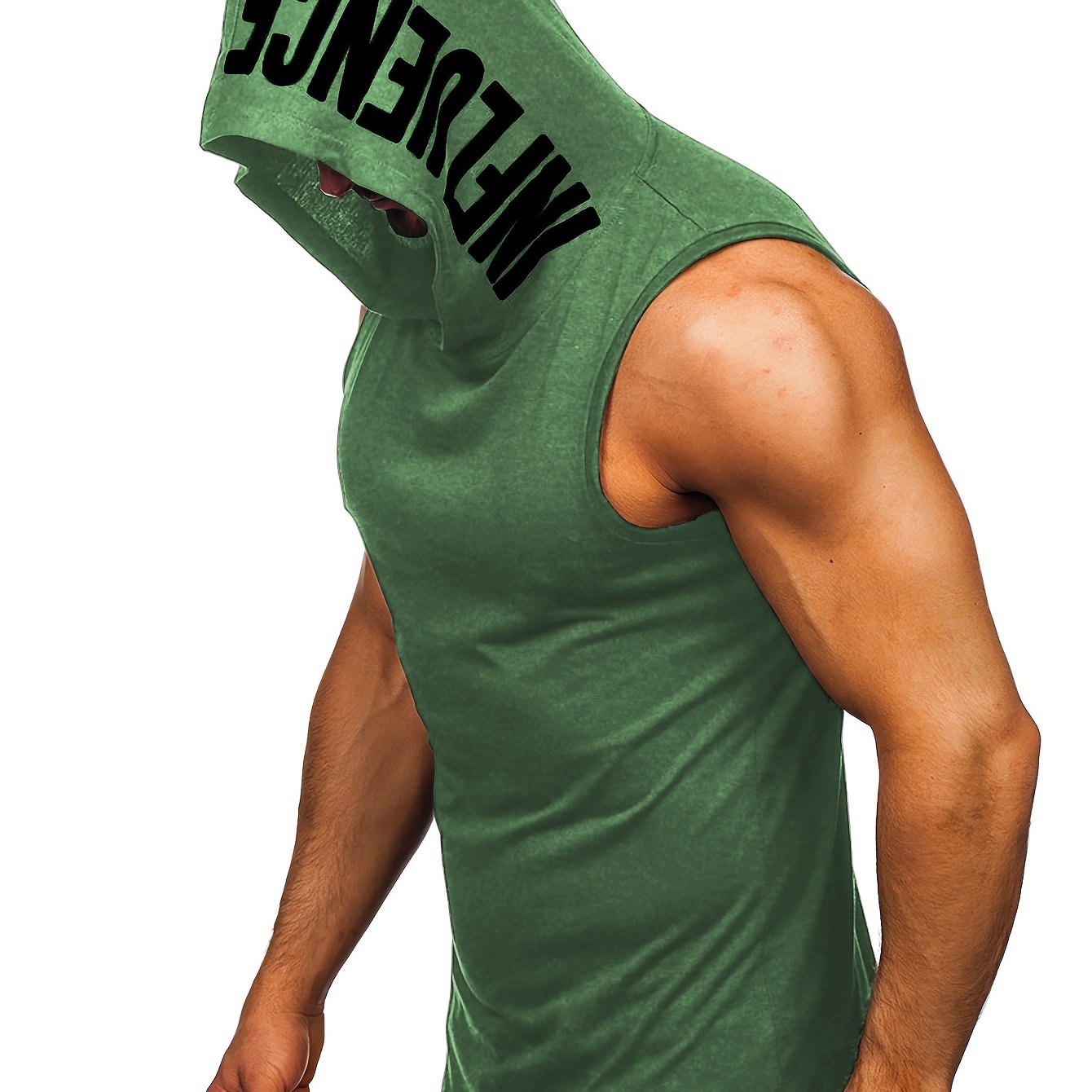 Men's Quick-Dry Hooded Tank Top with Letter Print - Moisture-Wicking Athletic Sleeveless Shirt for Gym & Running - Hiccupzz