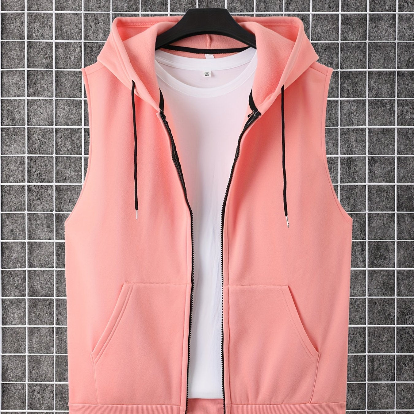 Men's Sleeveless Zip-Up Hoodie Vest with Pocket, Casual Outdoor Activewear - Hiccupzz