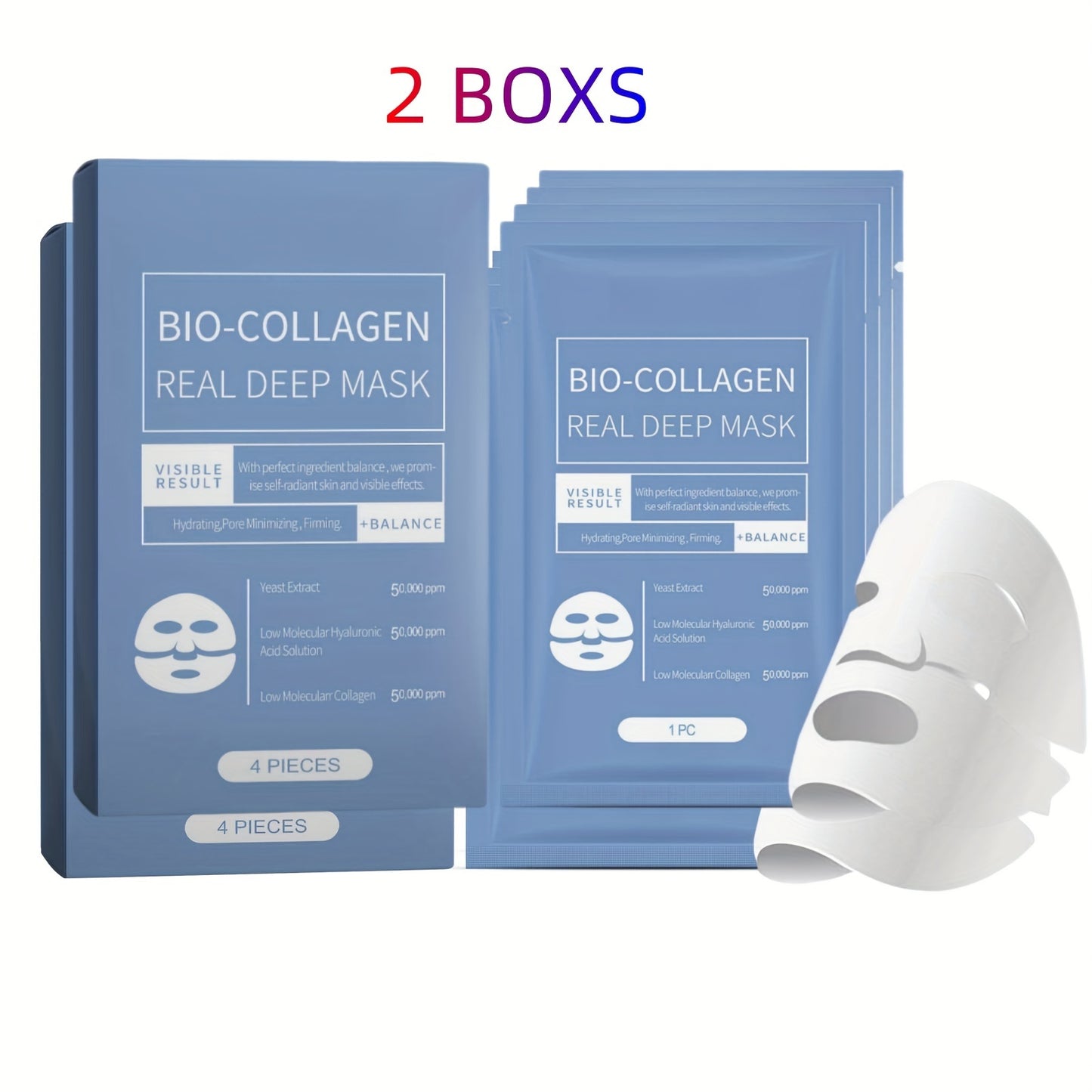 Bio-Collagen Deep Mask Pack - Hydrating & Firming with Collagen, Hyaluronic Acid & Vitamin E. 4 PCS/Box (2/3/4 Boxes). - Hiccupzz