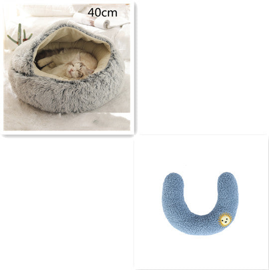 2 In 1 Dog And Cat Bed Pet Winter Bed Round Plush Warm Bed House Soft Long Plush Pets Bed Pet Products - Hiccupzz