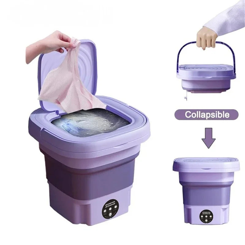 8L Portable Small Foldable Washing Machine with Spin Dryer For Socks Underwear Panties Washer Household Mini Washing Machine - Hiccupzz