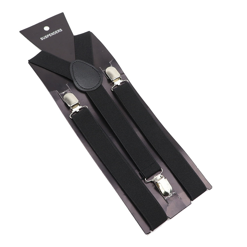 Solid Color Elastic Leather Suspenders Braces Men Women Black Blue Red Adjustable Straps For Wedding Suit Skirt Accessories Gift - Hiccupzz