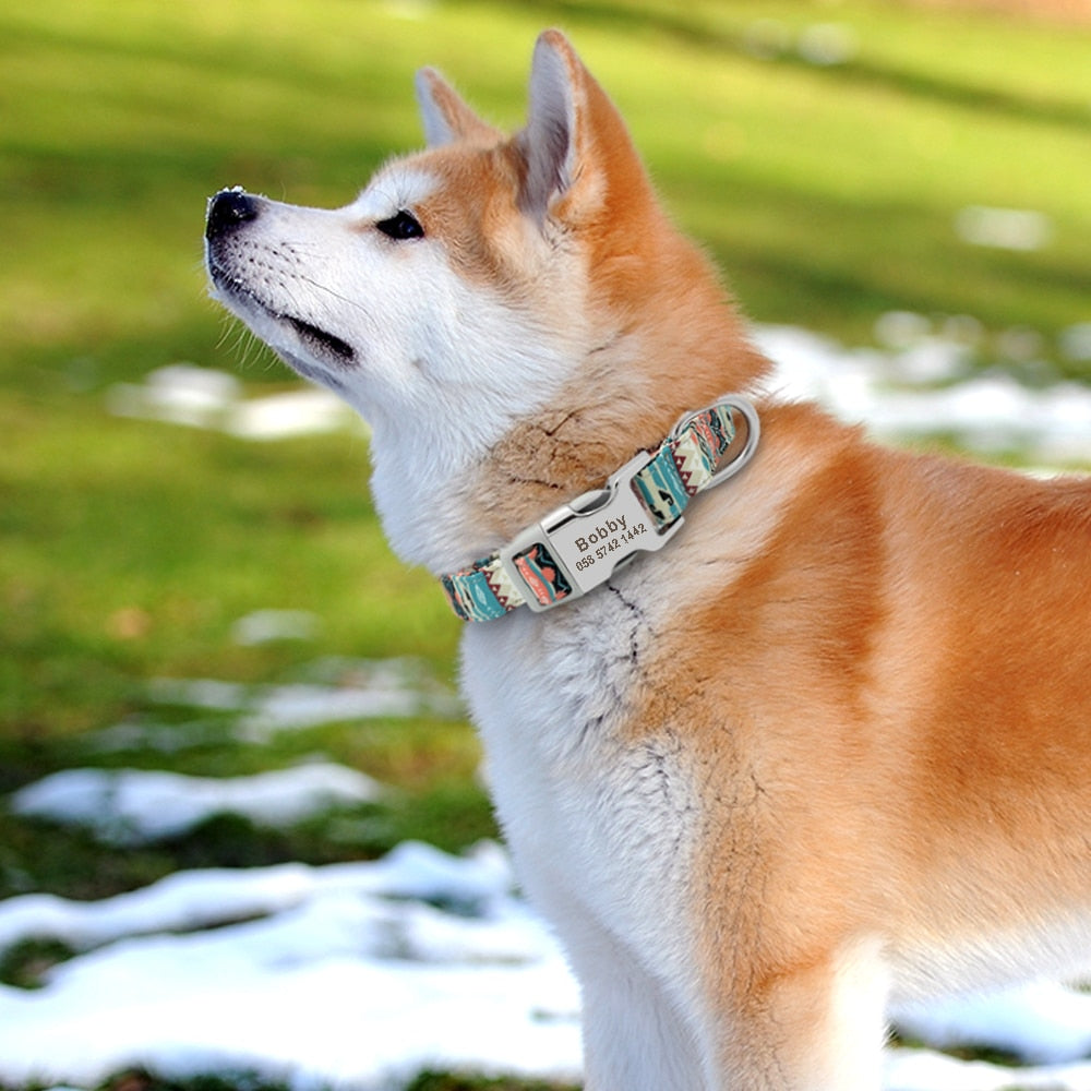 Personalized Dog Accessories Collar Nylon Printed Pet Puppy Collar Dog ID Collars Free Engraved ID for Small Medium Large Dogs - Hiccupzz