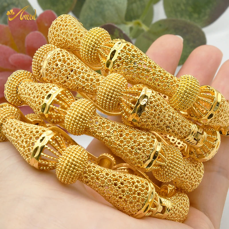 Women Charm Bracelet Bangle, 24K Gold Color Jewelry, Dubai Flower Bangle Brand, African Designer Ethiopian Hawaiian Jewelry - Hiccupzz