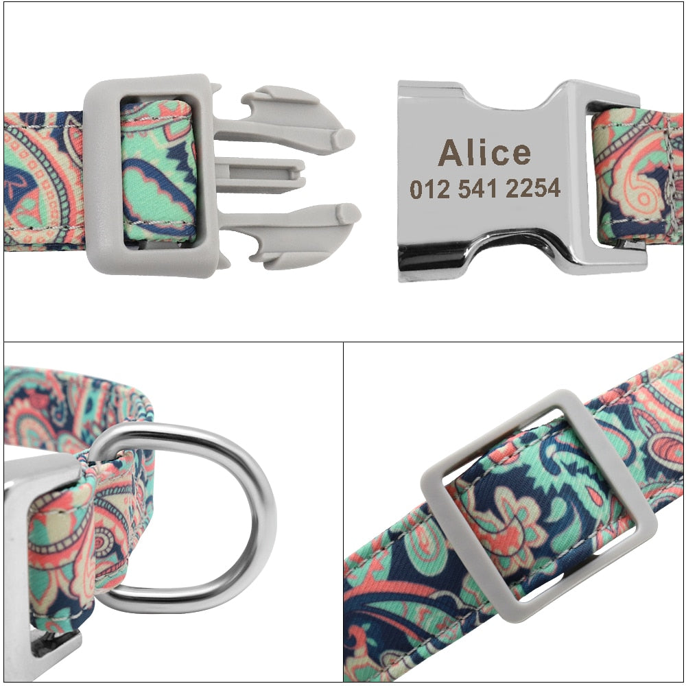Personalized Dog Accessories Collar Nylon Printed Pet Puppy Collar Dog ID Collars Free Engraved ID for Small Medium Large Dogs - Hiccupzz
