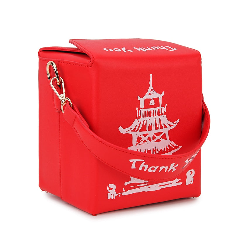 Chinese Takeout Box Purse Pu Leather Women Handbag Fashion Crossbody Bag Shoulder Chain Bag for Girl Bucket Bag - Hiccupzz