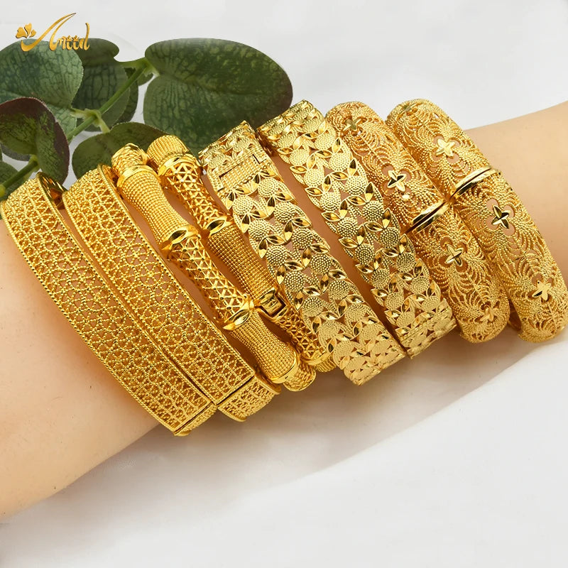 Women Charm Bracelet Bangle, 24K Gold Color Jewelry, Dubai Flower Bangle Brand, African Designer Ethiopian Hawaiian Jewelry - Hiccupzz