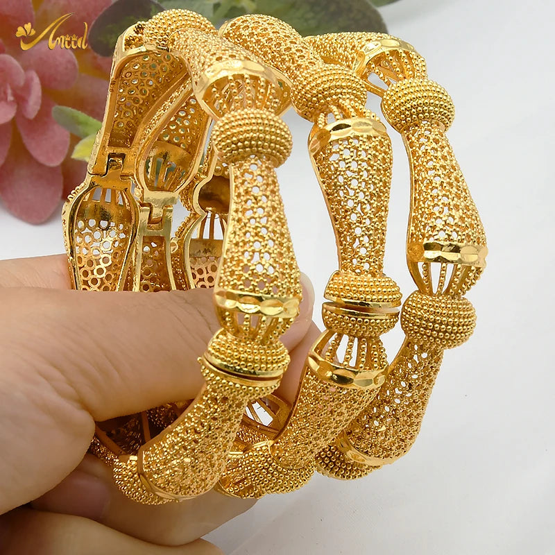 Women Charm Bracelet Bangle, 24K Gold Color Jewelry, Dubai Flower Bangle Brand, African Designer Ethiopian Hawaiian Jewelry - Hiccupzz
