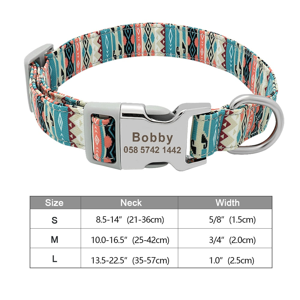 Personalized Dog Accessories Collar Nylon Printed Pet Puppy Collar Dog ID Collars Free Engraved ID for Small Medium Large Dogs - Hiccupzz