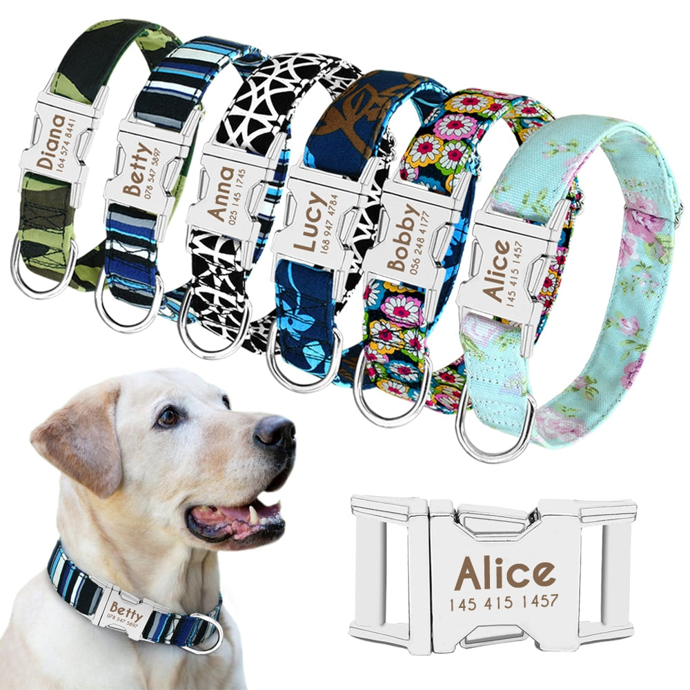 Personalized Dog Accessories Collar Nylon Printed Pet Puppy Collar Dog ID Collars Free Engraved ID for Small Medium Large Dogs - Hiccupzz