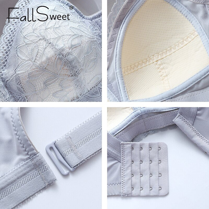 FallSweet Wireless Bras for Women Thin Cup Lingeire Plus Size Lace Underwear Minimizer Brassiere B C D E Cup - Hiccupzz