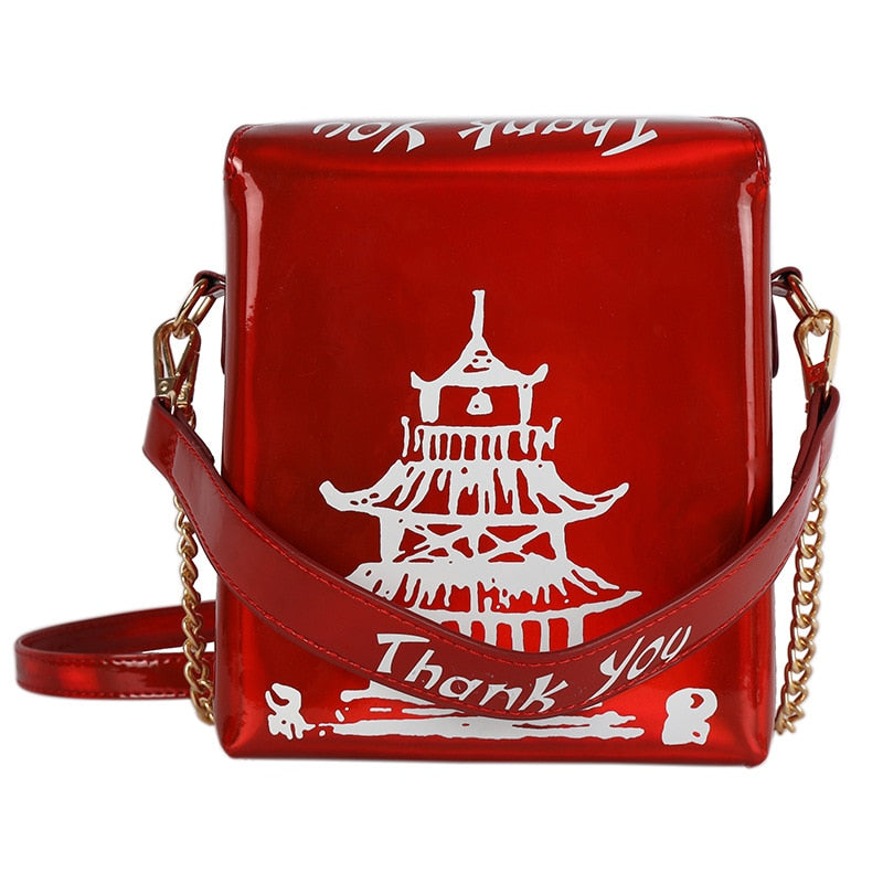 Chinese Takeout Box Purse Pu Leather Women Handbag Fashion Crossbody Bag Shoulder Chain Bag for Girl Bucket Bag - Hiccupzz