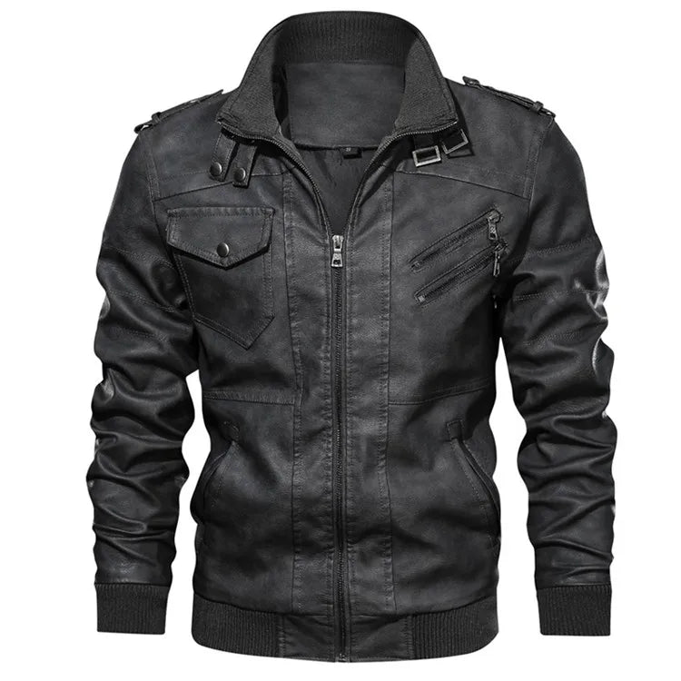 Men's Leather Jacket Autumn PU Biker Coat Casual Motorcycle Style EU Size - Hiccupzz