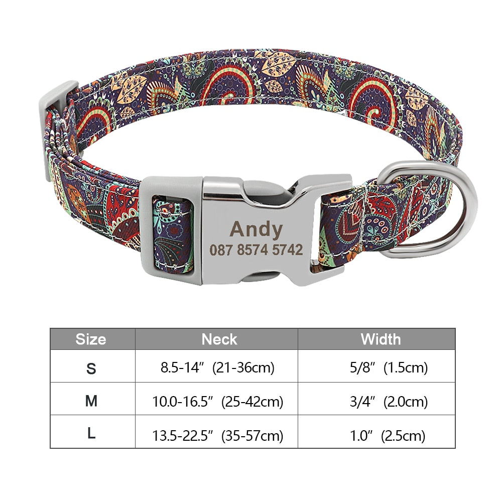 Personalized Dog Accessories Collar Nylon Printed Pet Puppy Collar Dog ID Collars Free Engraved ID for Small Medium Large Dogs - Hiccupzz