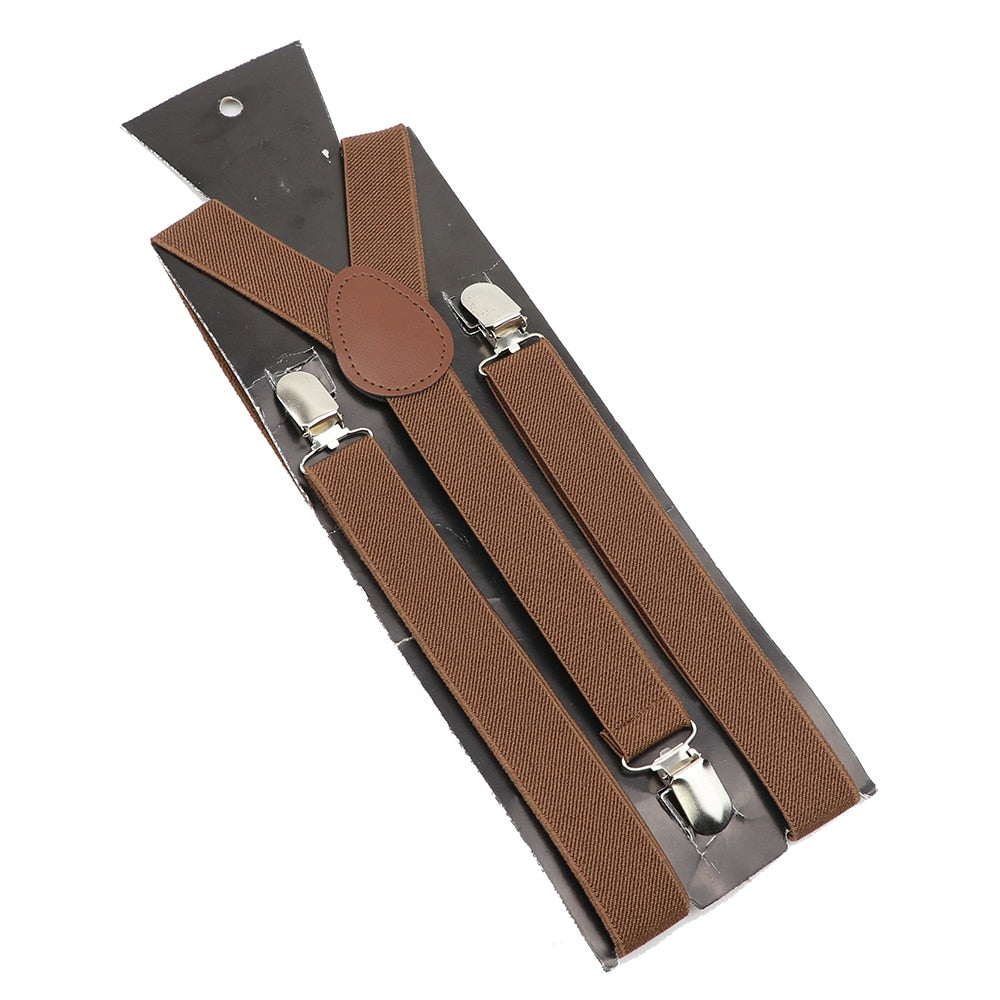 Solid Color Elastic Leather Suspenders Braces Men Women Black Blue Red Adjustable Straps For Wedding Suit Skirt Accessories Gift - Hiccupzz