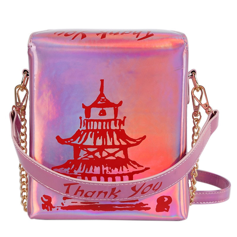 Chinese Takeout Box Purse Pu Leather Women Handbag Fashion Crossbody Bag Shoulder Chain Bag for Girl Bucket Bag - Hiccupzz