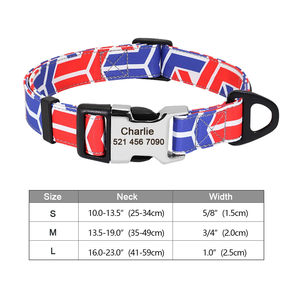 Personalized Dog Accessories Collar Nylon Printed Pet Puppy Collar Dog ID Collars Free Engraved ID for Small Medium Large Dogs - Hiccupzz