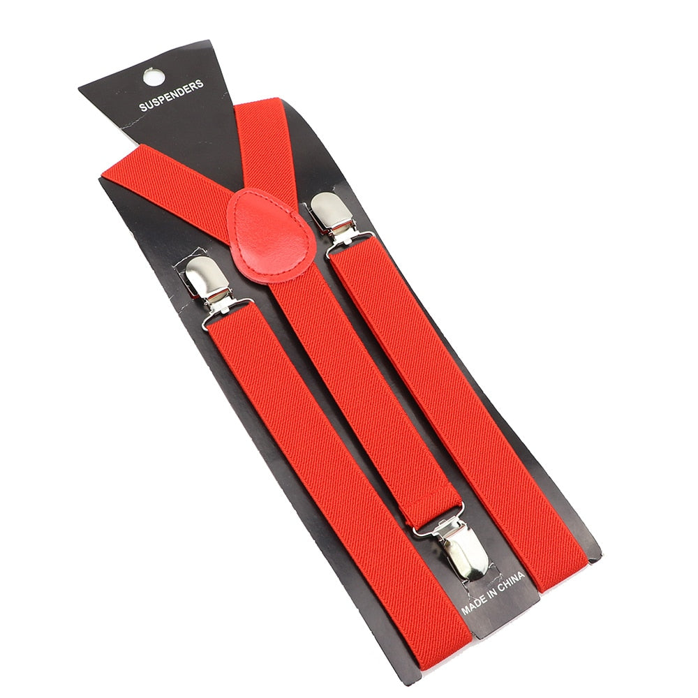 Solid Color Elastic Leather Suspenders Braces Men Women Black Blue Red Adjustable Straps For Wedding Suit Skirt Accessories Gift - Hiccupzz