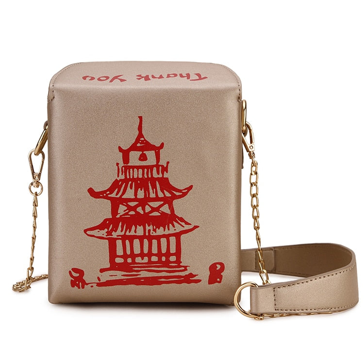 Chinese Takeout Box Purse Pu Leather Women Handbag Fashion Crossbody Bag Shoulder Chain Bag for Girl Bucket Bag - Hiccupzz