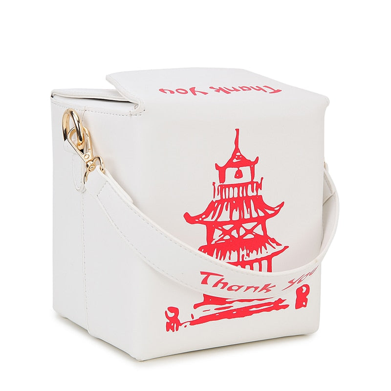 Chinese Takeout Box Purse Pu Leather Women Handbag Fashion Crossbody Bag Shoulder Chain Bag for Girl Bucket Bag - Hiccupzz