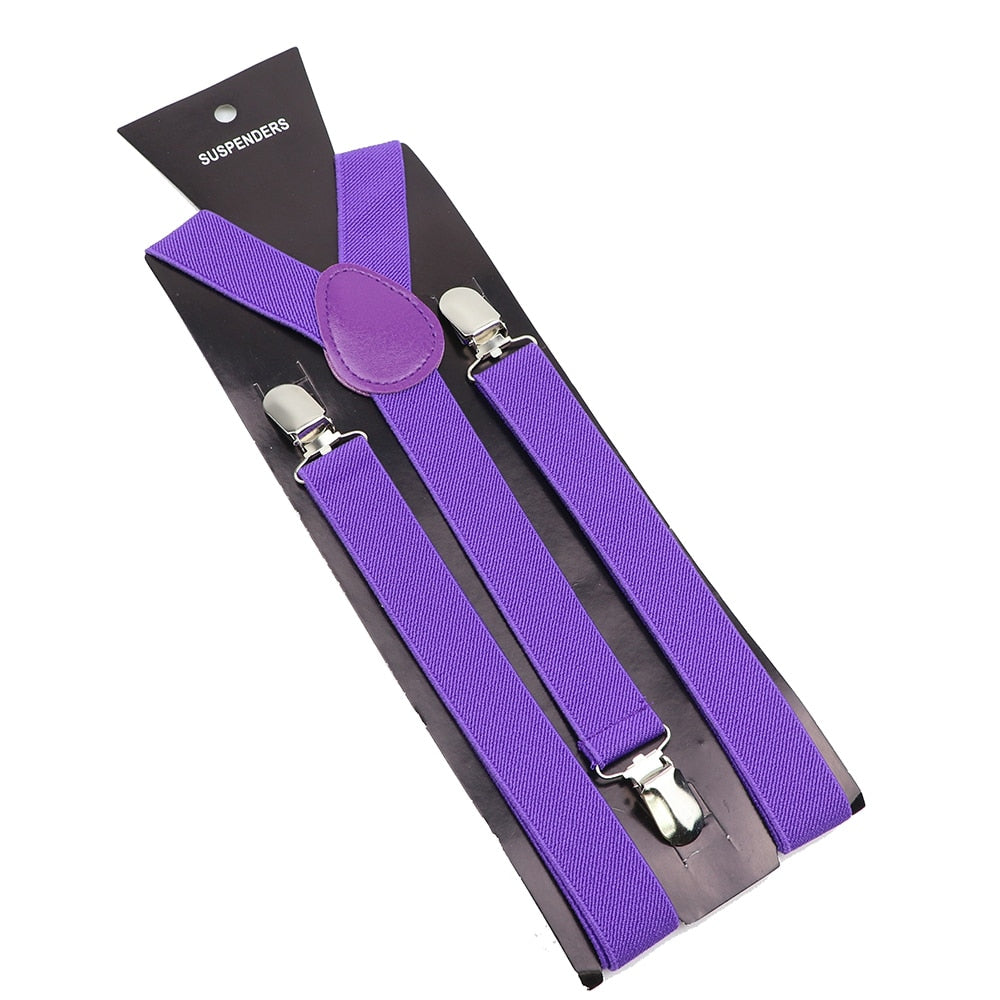 Solid Color Elastic Leather Suspenders Braces Men Women Black Blue Red Adjustable Straps For Wedding Suit Skirt Accessories Gift - Hiccupzz