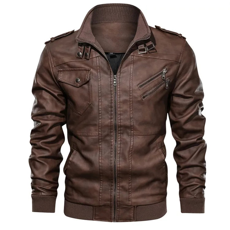 Men's Leather Jacket Autumn PU Biker Coat Casual Motorcycle Style EU Size - Hiccupzz