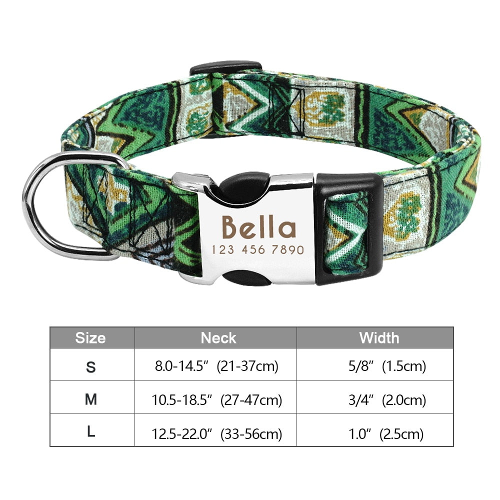 Personalized Dog Accessories Collar Nylon Printed Pet Puppy Collar Dog ID Collars Free Engraved ID for Small Medium Large Dogs - Hiccupzz