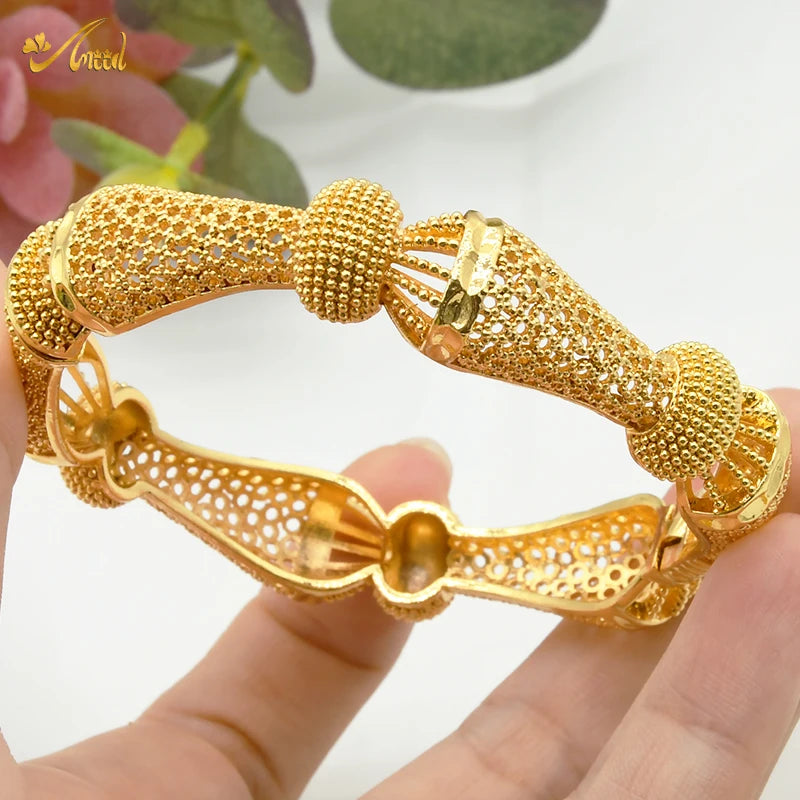 Women Charm Bracelet Bangle, 24K Gold Color Jewelry, Dubai Flower Bangle Brand, African Designer Ethiopian Hawaiian Jewelry - Hiccupzz