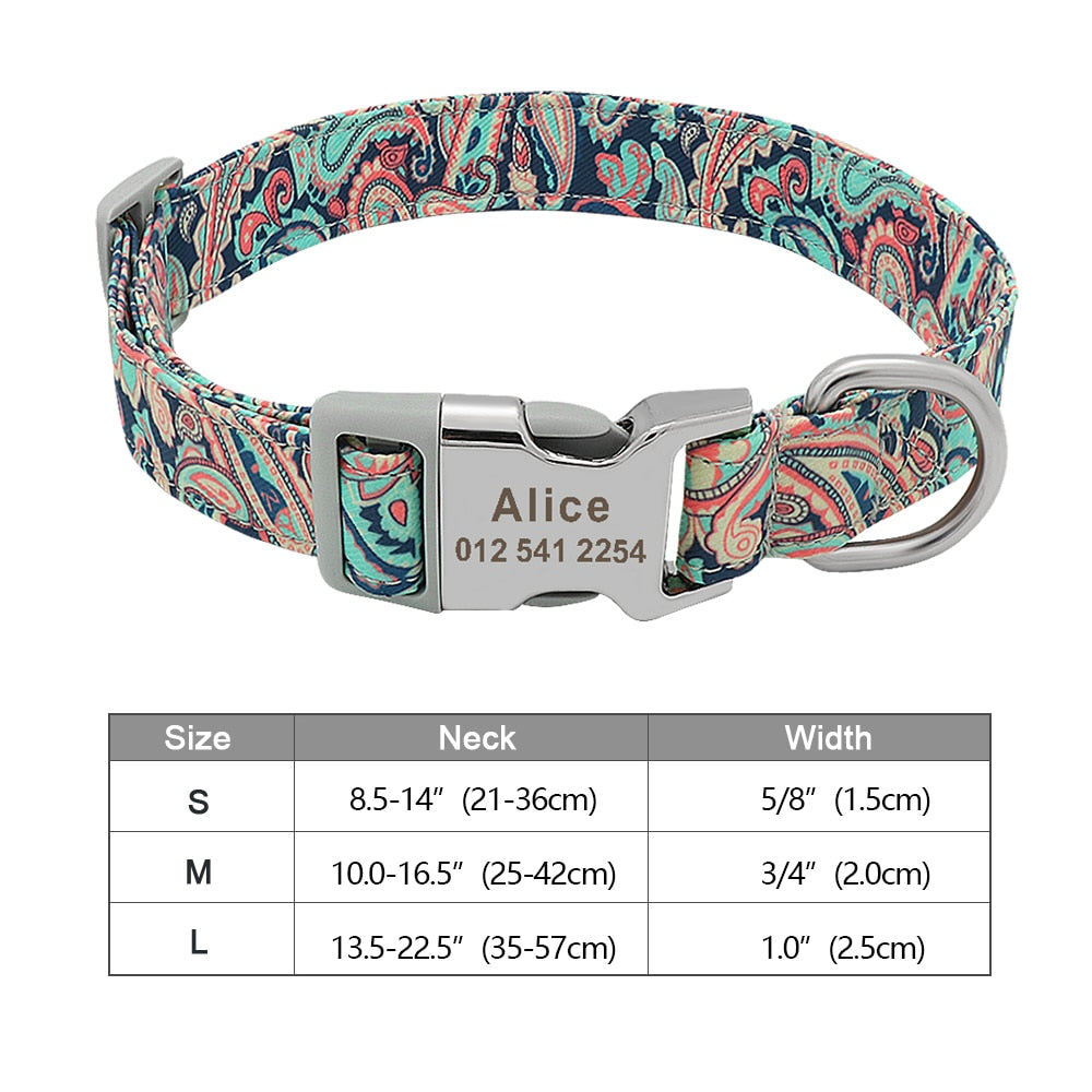 Personalized Dog Accessories Collar Nylon Printed Pet Puppy Collar Dog ID Collars Free Engraved ID for Small Medium Large Dogs - Hiccupzz