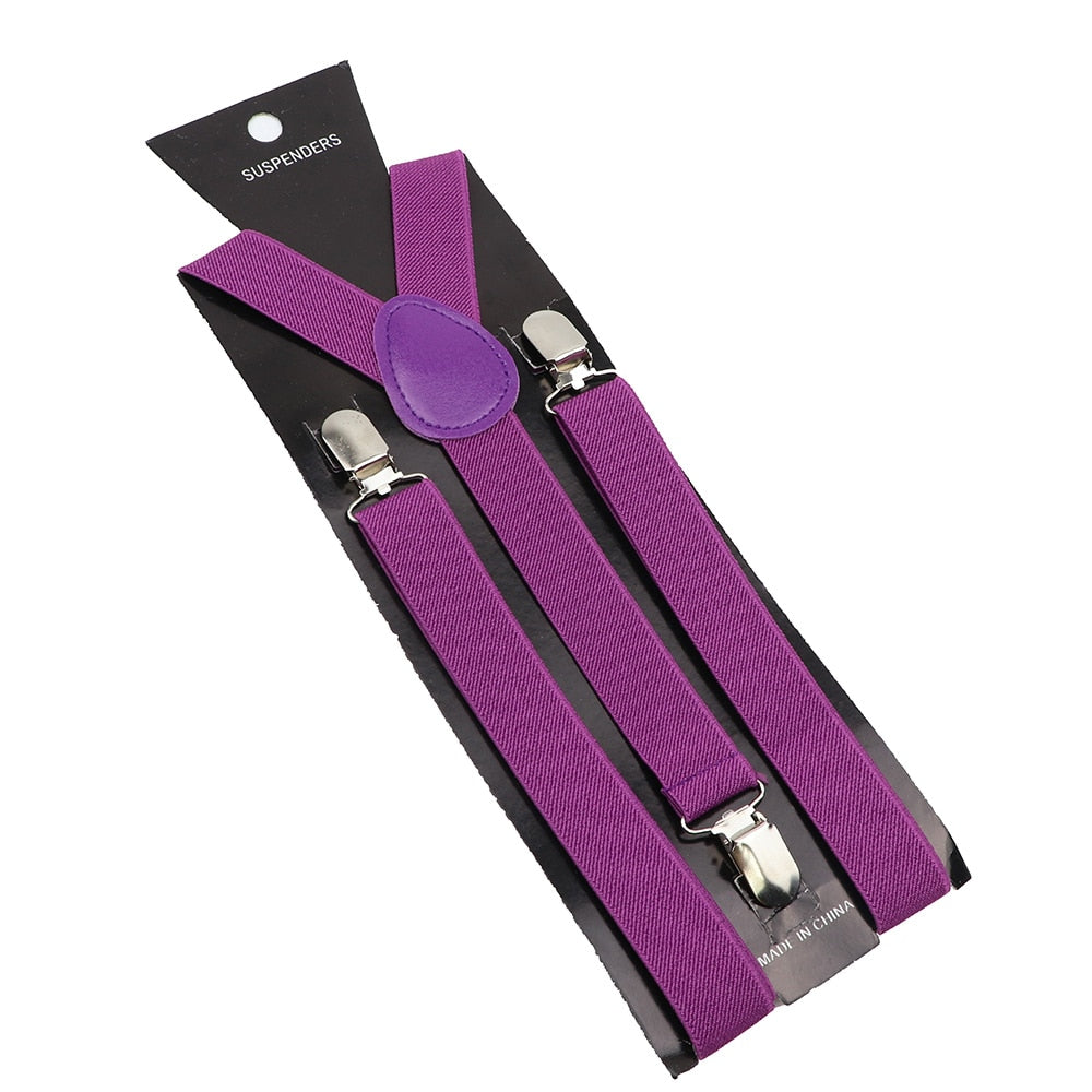 Solid Color Elastic Leather Suspenders Braces Men Women Black Blue Red Adjustable Straps For Wedding Suit Skirt Accessories Gift - Hiccupzz